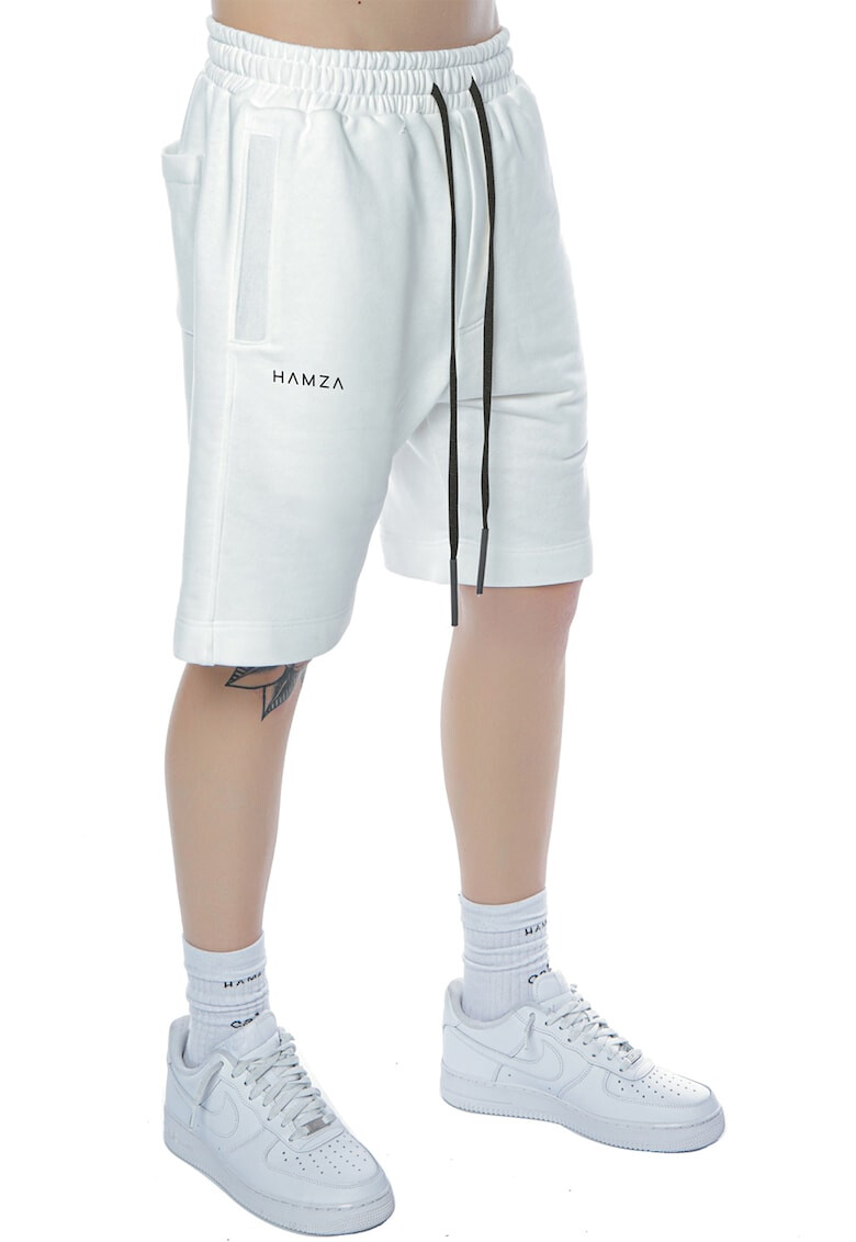 HAMZA Pantaloni scurti unisex cu snur de ajustare si imprimeu logo discret - Pled.ro