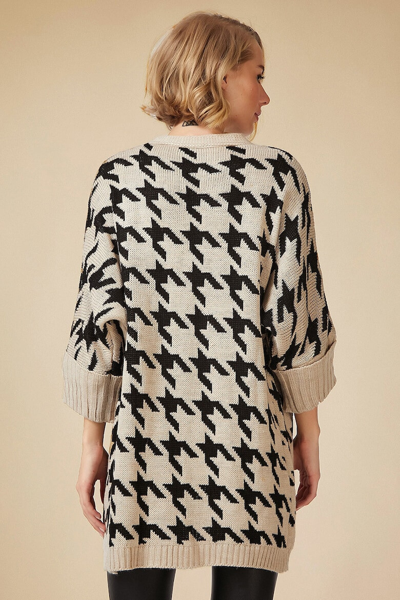 Happiness İstanbul Cardigan cu imprimeu houndstooth fara inchidere - Pled.ro