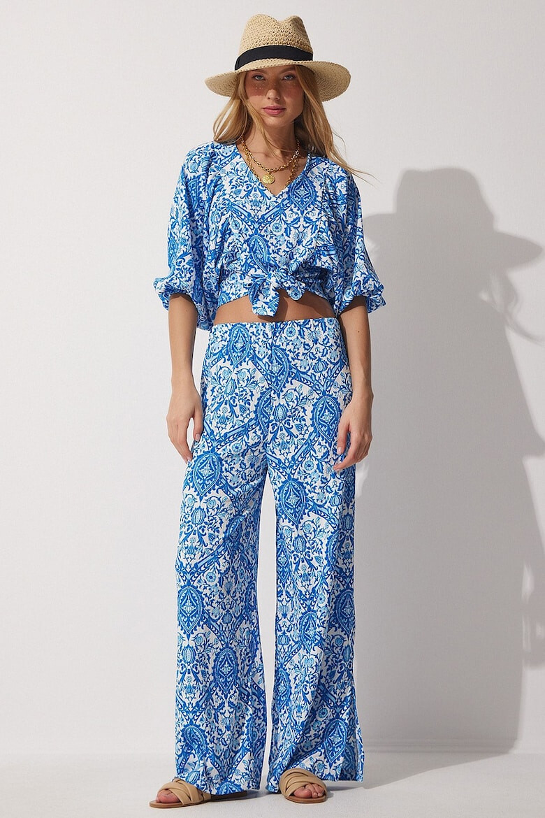 Happiness İstanbul Set de pantaloni si bluza crop cu imprimeu - Pled.ro