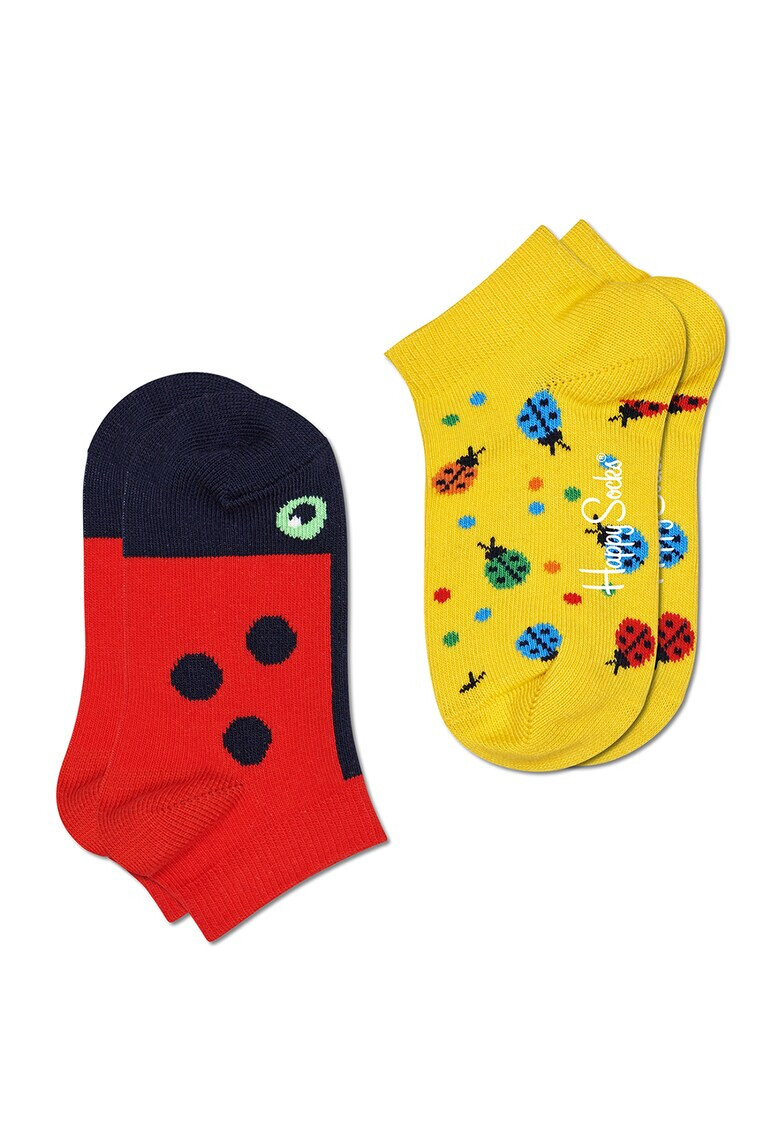 Happy Socks Set 2 perechi de sosete din amestec de bumbac unisex cu imprimeu buburuze Rosu/Galben - Pled.ro