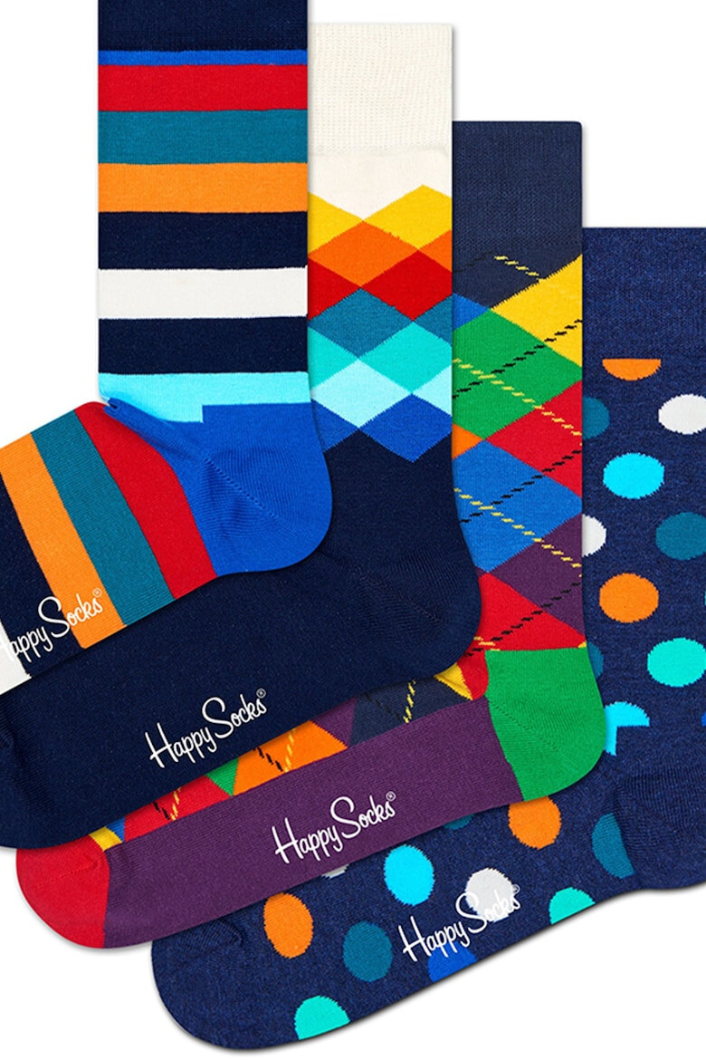 Happy Socks Set de sosete lungi cu model geometric - 4 perechi - Pled.ro