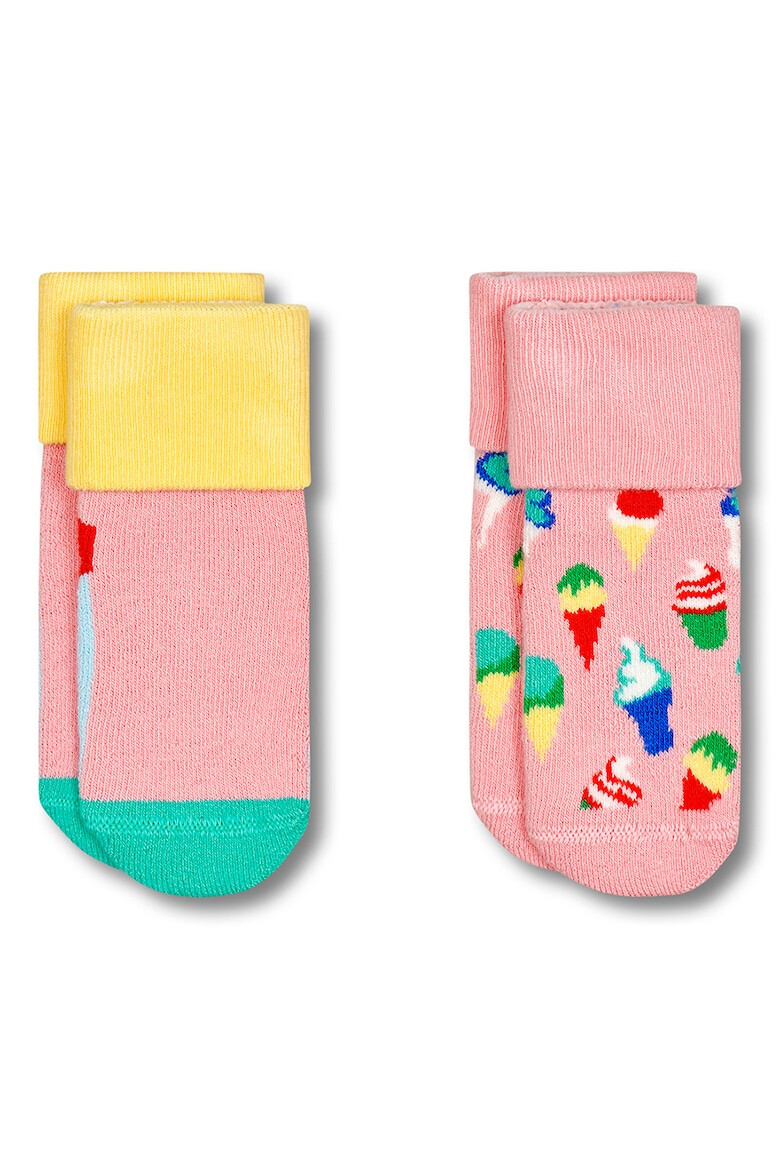 Happy Socks Set de sosete scurte cu model si terminatie plisata - 2 perechi - Pled.ro