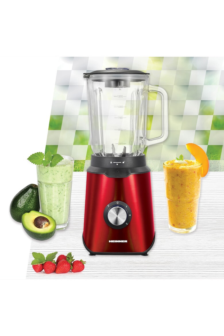 Heinner Blender de masa Vitality 1000 1000W bol sticla 1.5L 3 viteze+Pulse 6 lame detasabile din inox inox rosu - Pled.ro