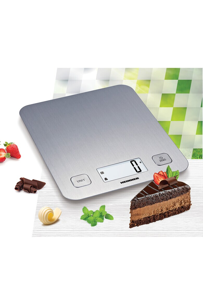 Heinner Cantar de bucatarie 5 Kg 1 g tara functie cantarire lichide display LCD Inox - Pled.ro