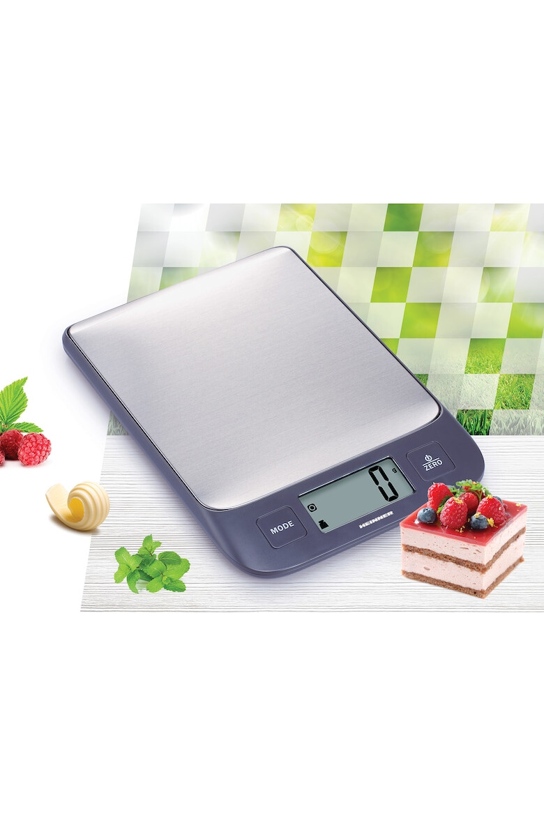 Heinner Cantar de bucatarie 5 Kg 1g tara functie cantarire lichide display LCD Inox - Pled.ro