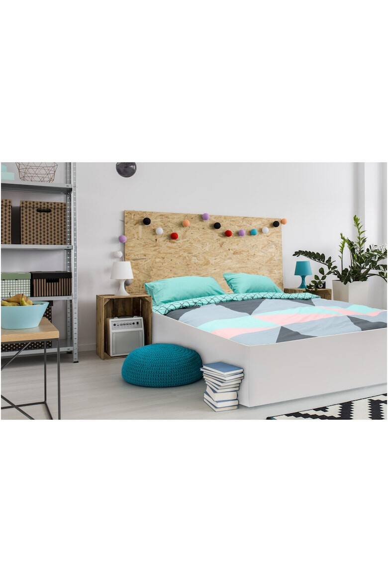 Heinner Home Lenjerie de pat 2 persoane 100% bumbac 132 TC cearsaf pilota 180x215 cm cearsaf pat 200x220 cm 2 fete de perna 50x70 cm 4 piese imprimeu geometric - Pled.ro