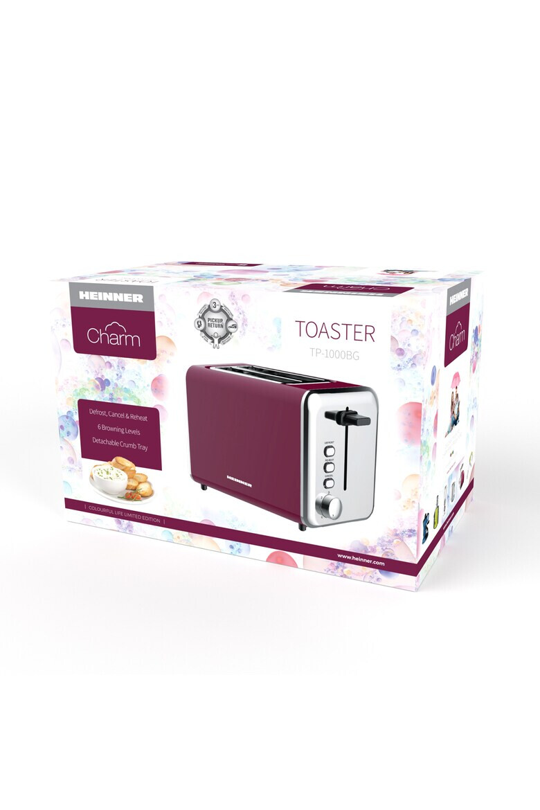 Heinner Prajitor de paine Charm 850W 7 Setari rumenire Burgundy - Pled.ro