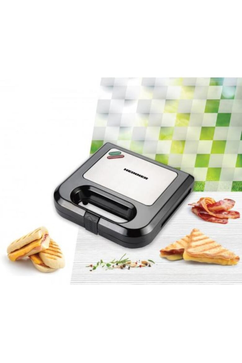 Heinner Sandwich maker 750 W placi antiadezive fixe tip grill Negru/Inox - Pled.ro