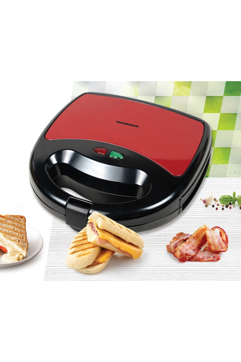 Heinner Sandwich maker Garnet 750 750W plite fixe invelis antiaderent capacitate: 2 sandwich-uri Negru/Rosu - Pled.ro