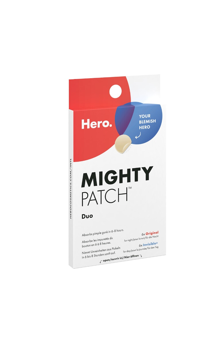 Hero. Plasturi hidrocoloidali anti acnee Hero Mighty Patch Duo pentru tratarea cosurilor cu puncte albe 12 bucati - Pled.ro