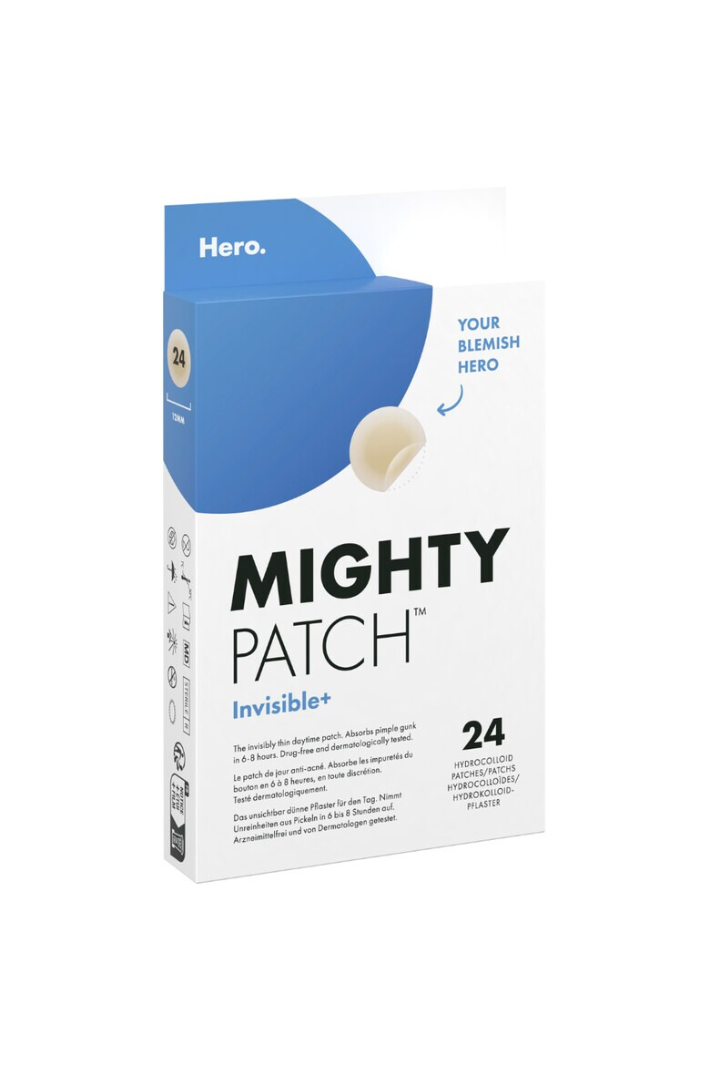 Hero. Plasturi hidrocoloidali anti acnee Hero Mighty Patch Invisible+ pentru tratarea cosurilor cu puncte albe 24 bucati - Pled.ro