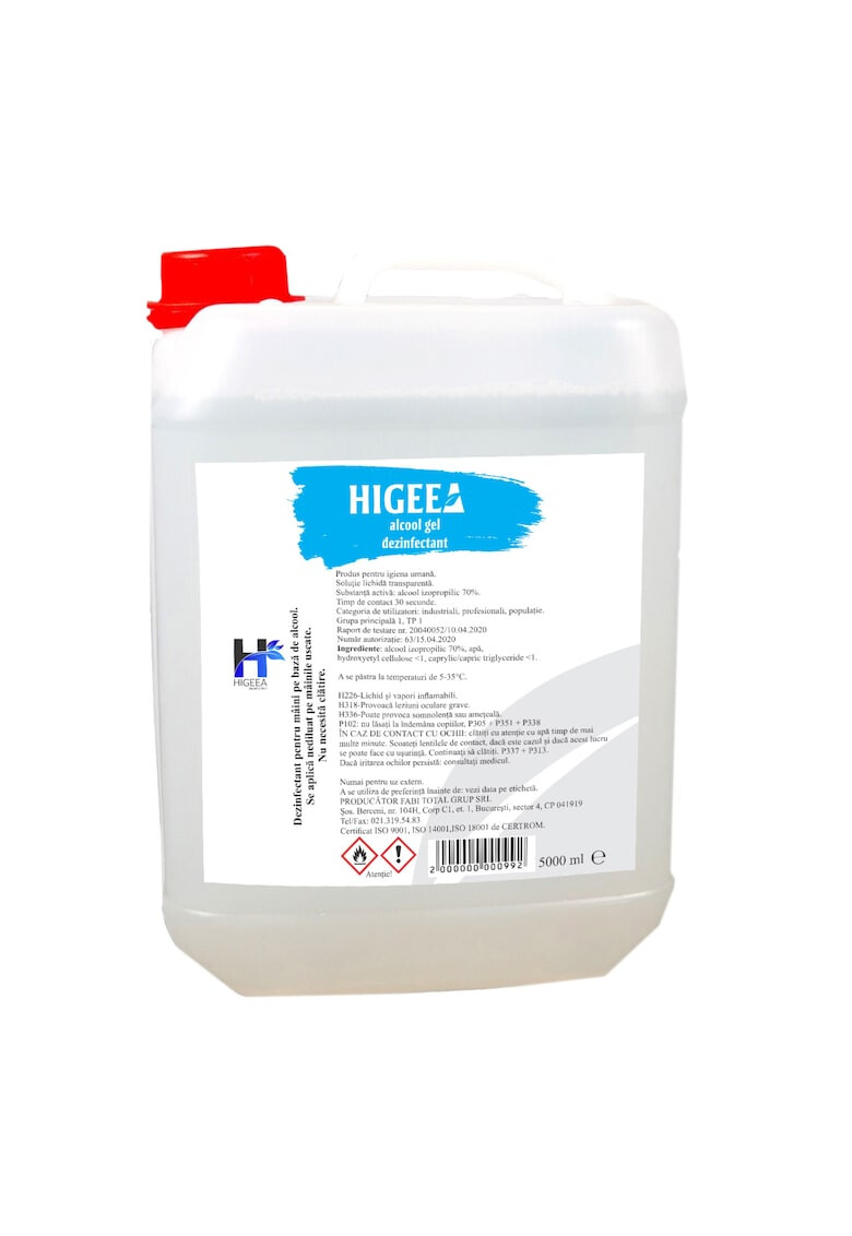 Higeea Gel dezinfectant pentru maini alcool 70% efect bactericid si virucid 5000 ml - Pled.ro