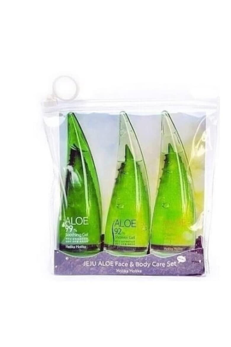 Holika Holika Set 3 mini produse cu aloe vera pentru ten uscat Gel pentru fata Gel de dus Spuma curatare - Pled.ro