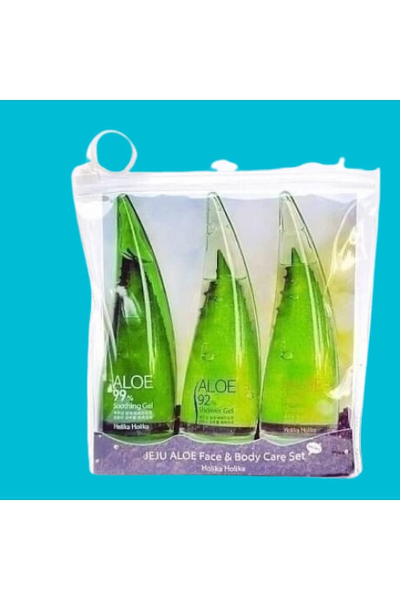 Holika Holika Set 3 mini produse cu aloe vera pentru ten uscat Gel pentru fata Gel de dus Spuma curatare - Pled.ro