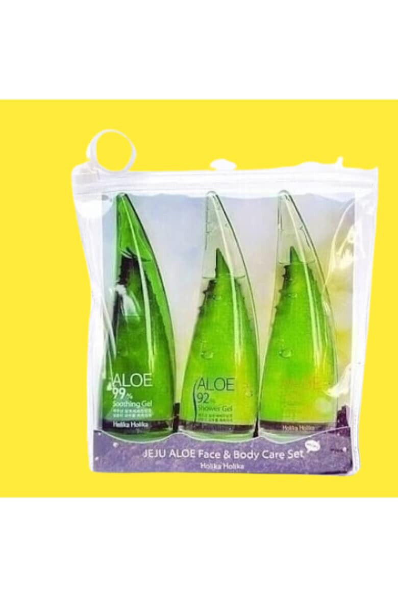 Holika Holika Set 3 mini produse cu aloe vera pentru ten uscat Gel pentru fata Gel de dus Spuma curatare - Pled.ro