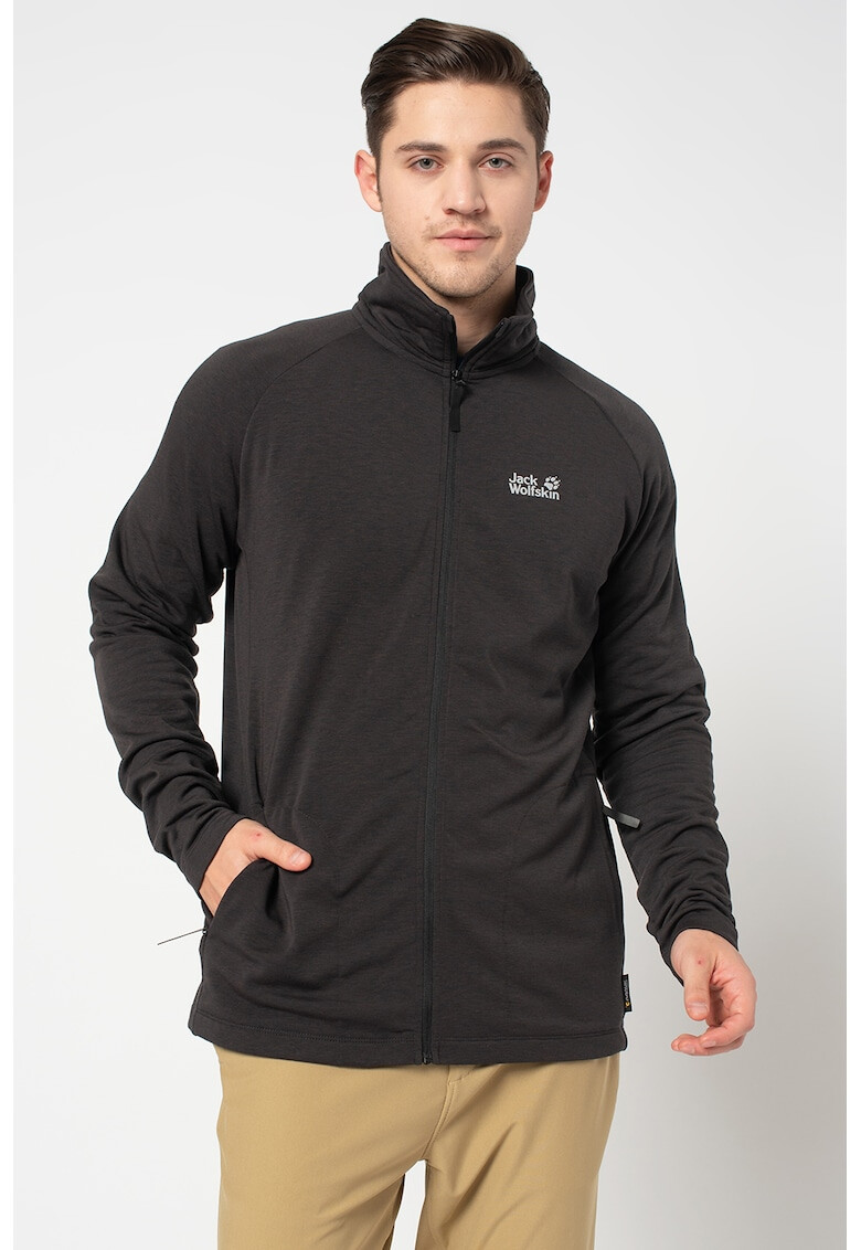 Jack Wolfskin Bluza sport cu fermoar si maneci raglan pentru drumetii Midlayer - Pled.ro