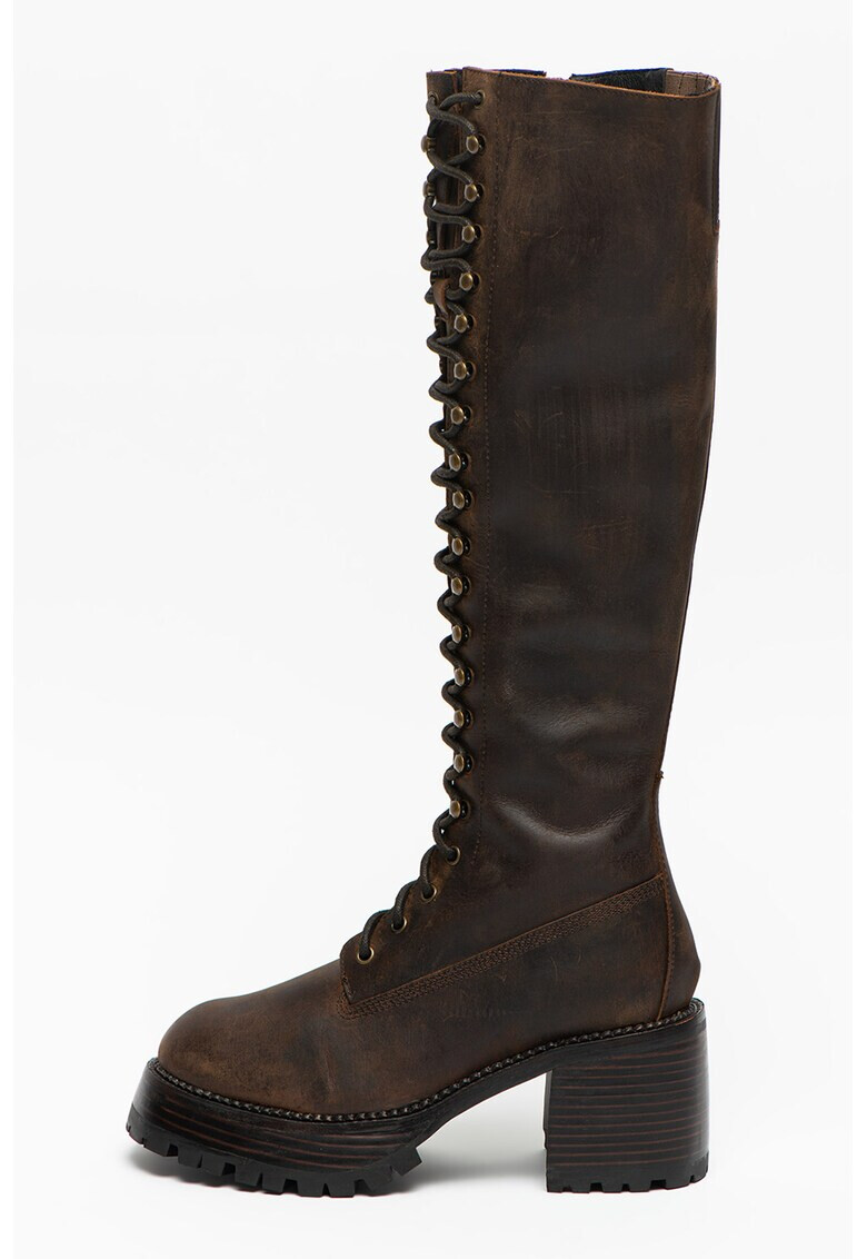 Jeffrey Campbell Cizme combat din piele nabuc cu toc masiv Locust - Pled.ro