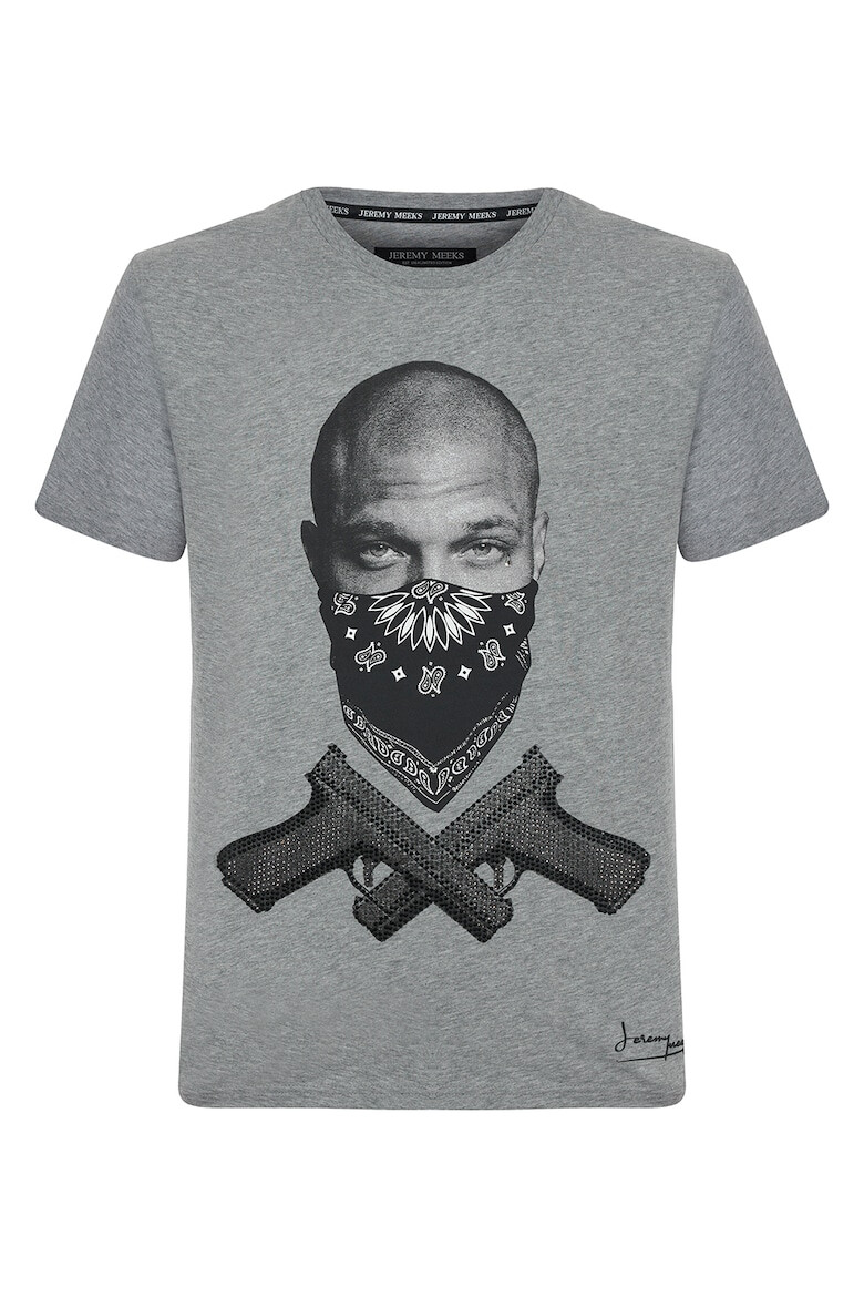 Jeremy Meeks Tricou de bumbac organic cu decolteu la baza gatului si imprimeu - Pled.ro