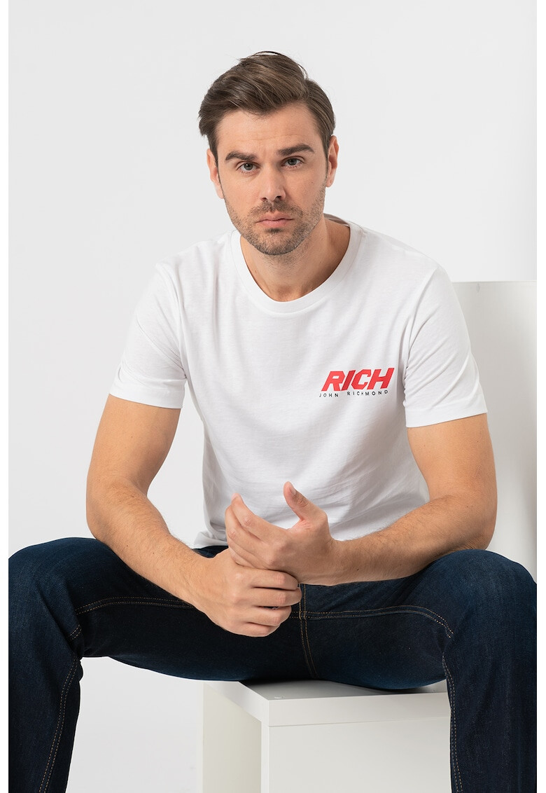 John Richmond Tricou cu decolteu la baza gatului si imprimeu logo discret Dyle - Pled.ro