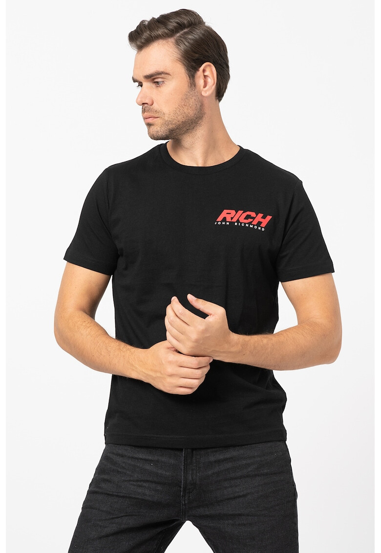 John Richmond Tricou cu decolteu la baza gatului si imprimeu logo discret Dyle - Pled.ro