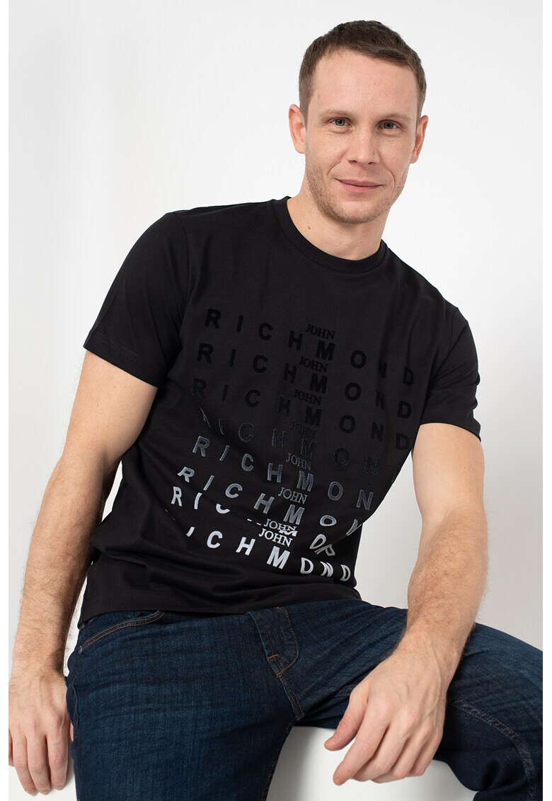 John Richmond Tricou cu decolteu la baza gatului si imprimeu logo Genna - Pled.ro