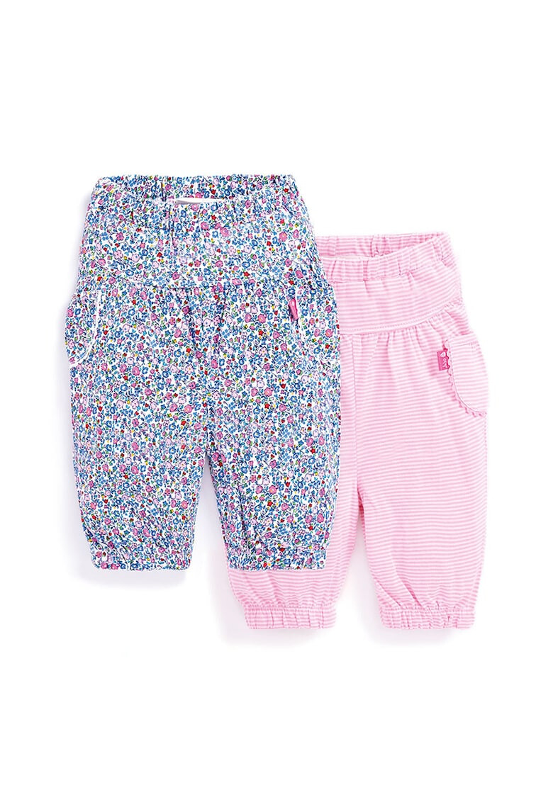 JoJo Maman Bebe Set 2 perechi de pantaloni de bumbac fete cu dungi si floricele Multicolor - Pled.ro