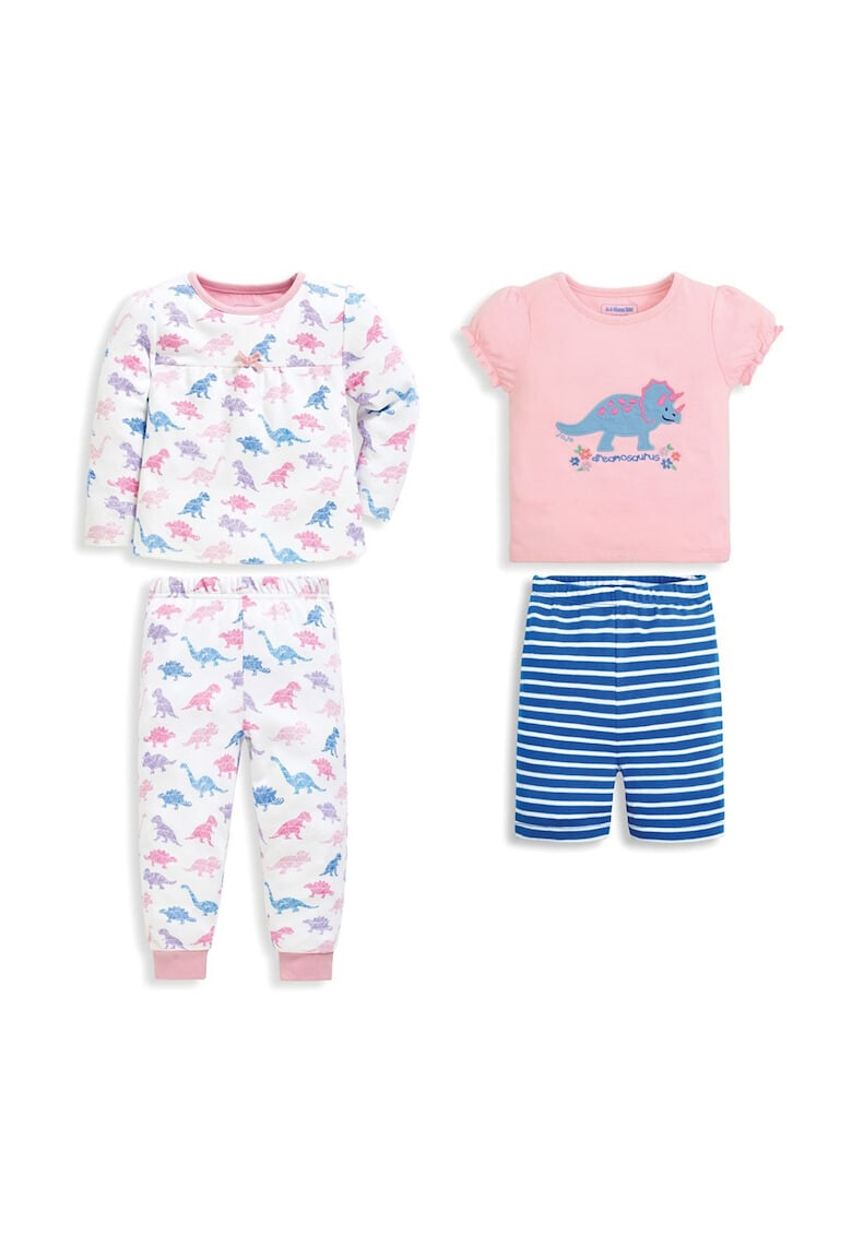 JoJo Maman Bebe Set 2 perechi de pijamale fete cu imprimeu dinozauri Alb/Albastru/Roz - Pled.ro