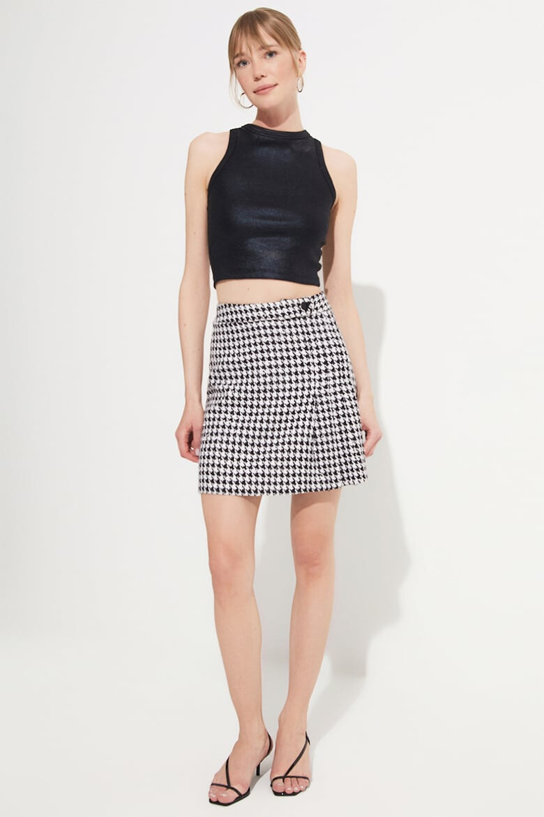 June Fusta mini cu imprimeu houndstooth - Pled.ro