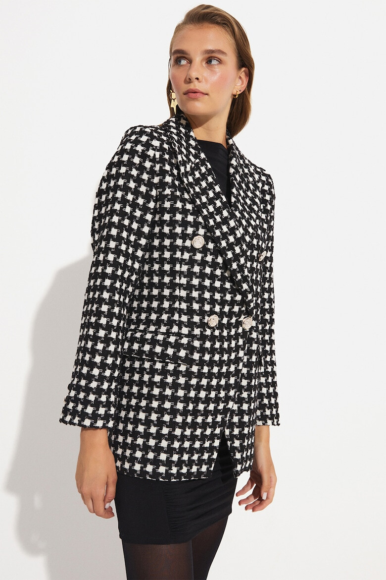 June Sacou cu doua randuri de nasturi si model houndstooth - Pled.ro