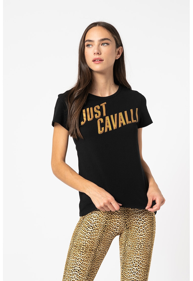 JUST CAVALLI Tricou cu decolteu rotund si imprimeu logo - Pled.ro