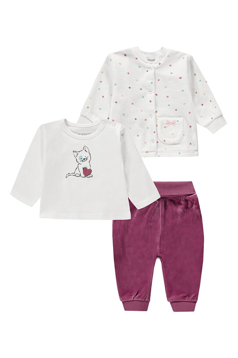 KANZ Set de bluza cardigan si pantaloni din amestec de bumbac - 3 piese - Pled.ro