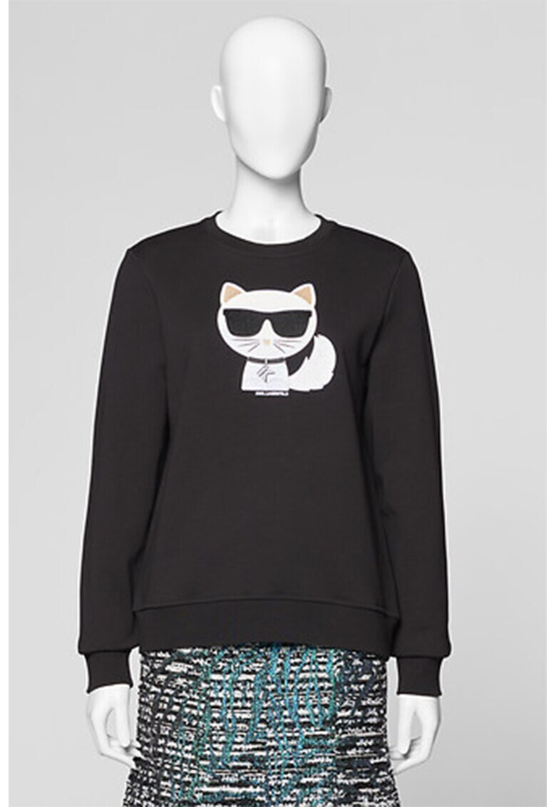 Karl Lagerfeld Bluza sport din bumbac organic cu aplicatie Choupette Ikonic - Pled.ro