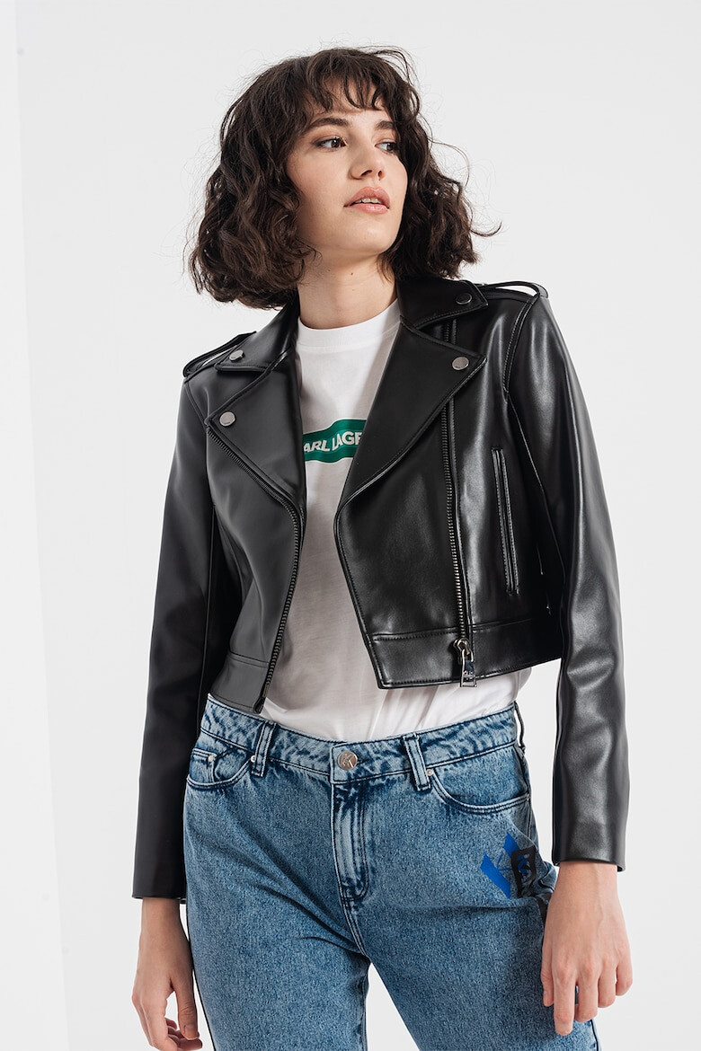 Karl Lagerfeld Jacheta biker crop din piele ecologica KL X AMBER VALLETTA - Pled.ro