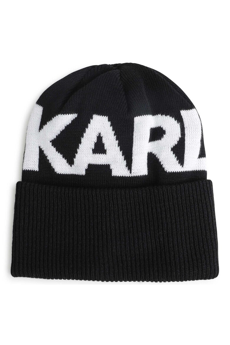 KARL LAGERFELD KIDS Caciula elastica din amestec de lana cu logo supradimensionat - Pled.ro