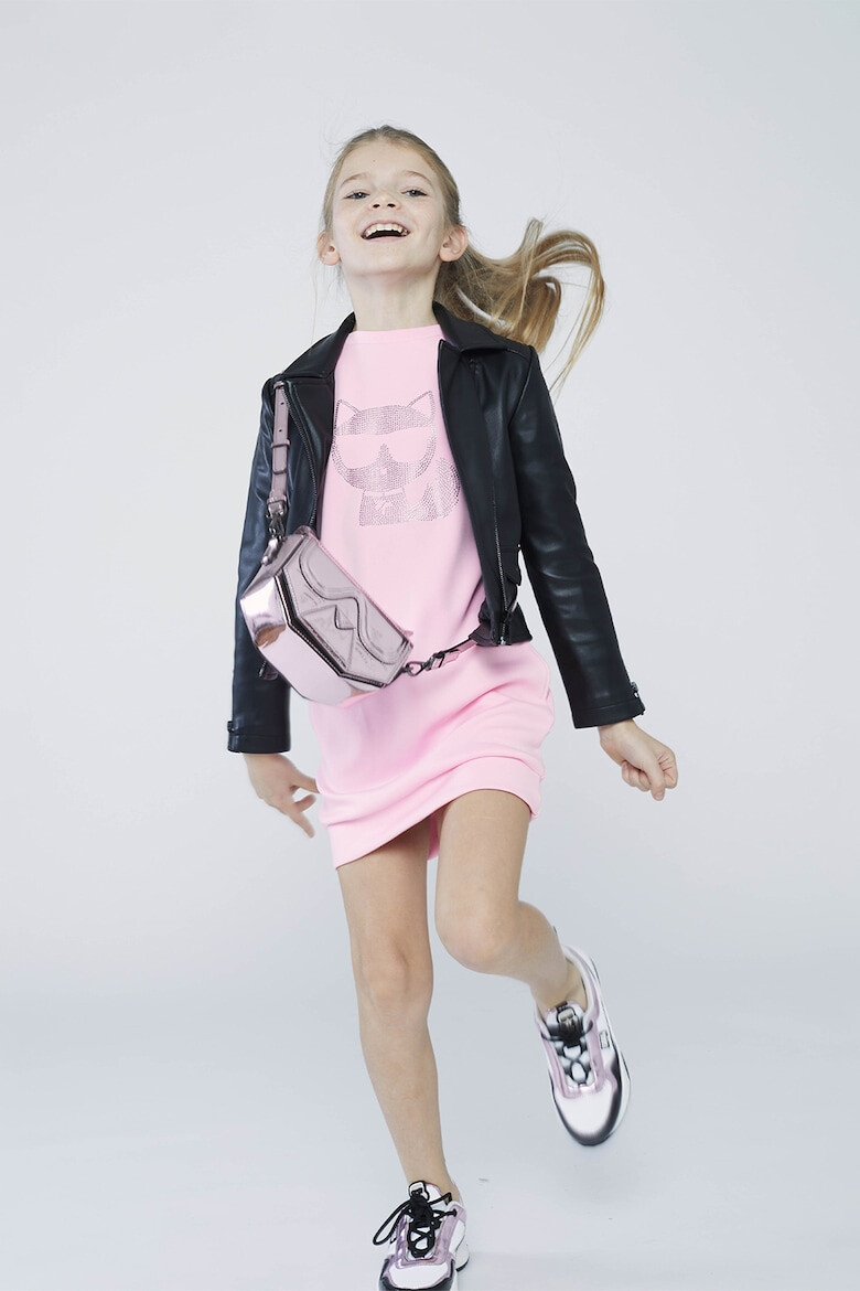 KARL LAGERFELD KIDS Jacheta biker din piele ecologica cu imprimeu logo pe partea din spate - Pled.ro