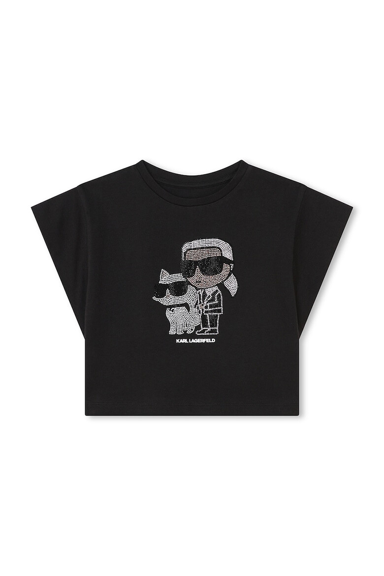 KARL LAGERFELD KIDS Tricou crop din bumbac cu strasuri - Pled.ro