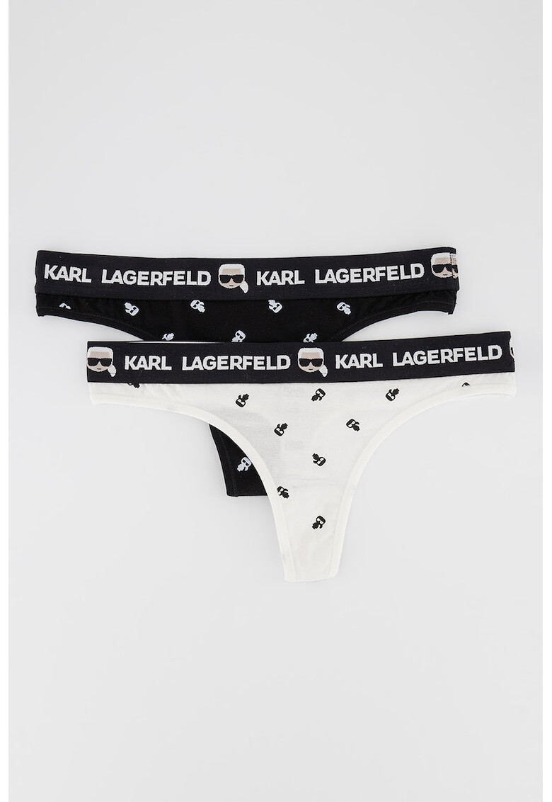 Karl Lagerfeld Set de chiloti tanga din amestec de bumbac organic Ikonik - 2 perechi - Pled.ro