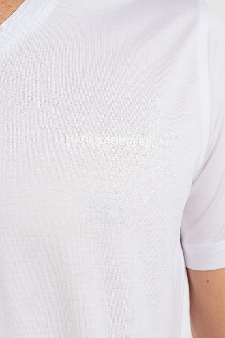 Karl Lagerfeld Tricou cu decolteu in V si logo discret pe piept - Pled.ro