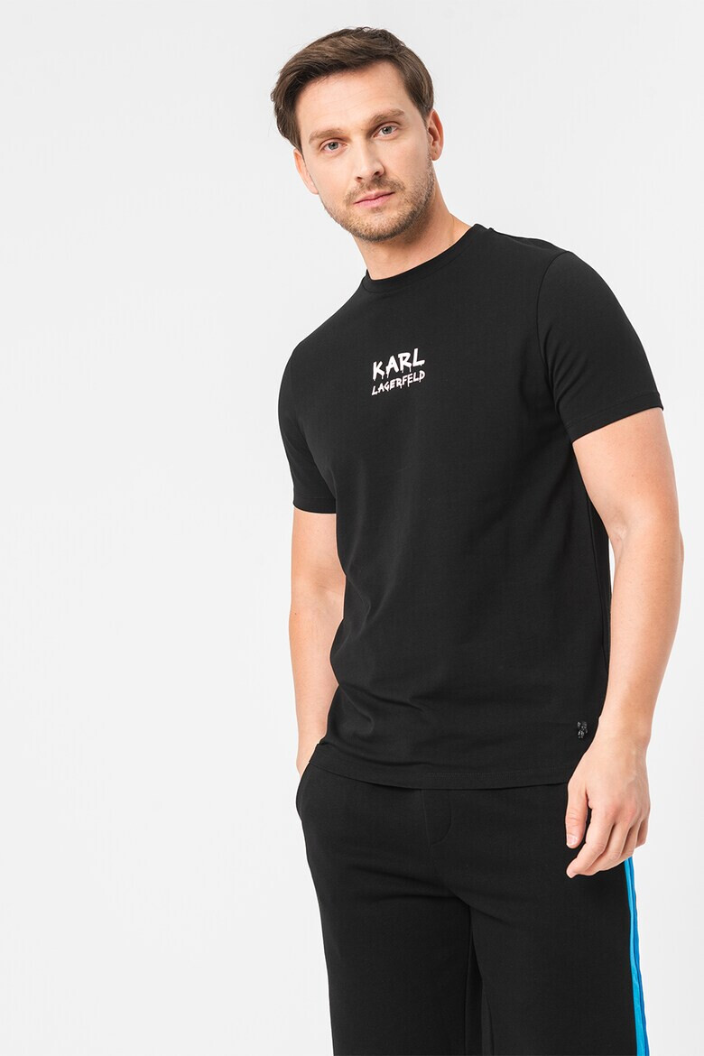 Karl Lagerfeld Tricou cu decolteu la baza gatului si detaliu logo - Pled.ro