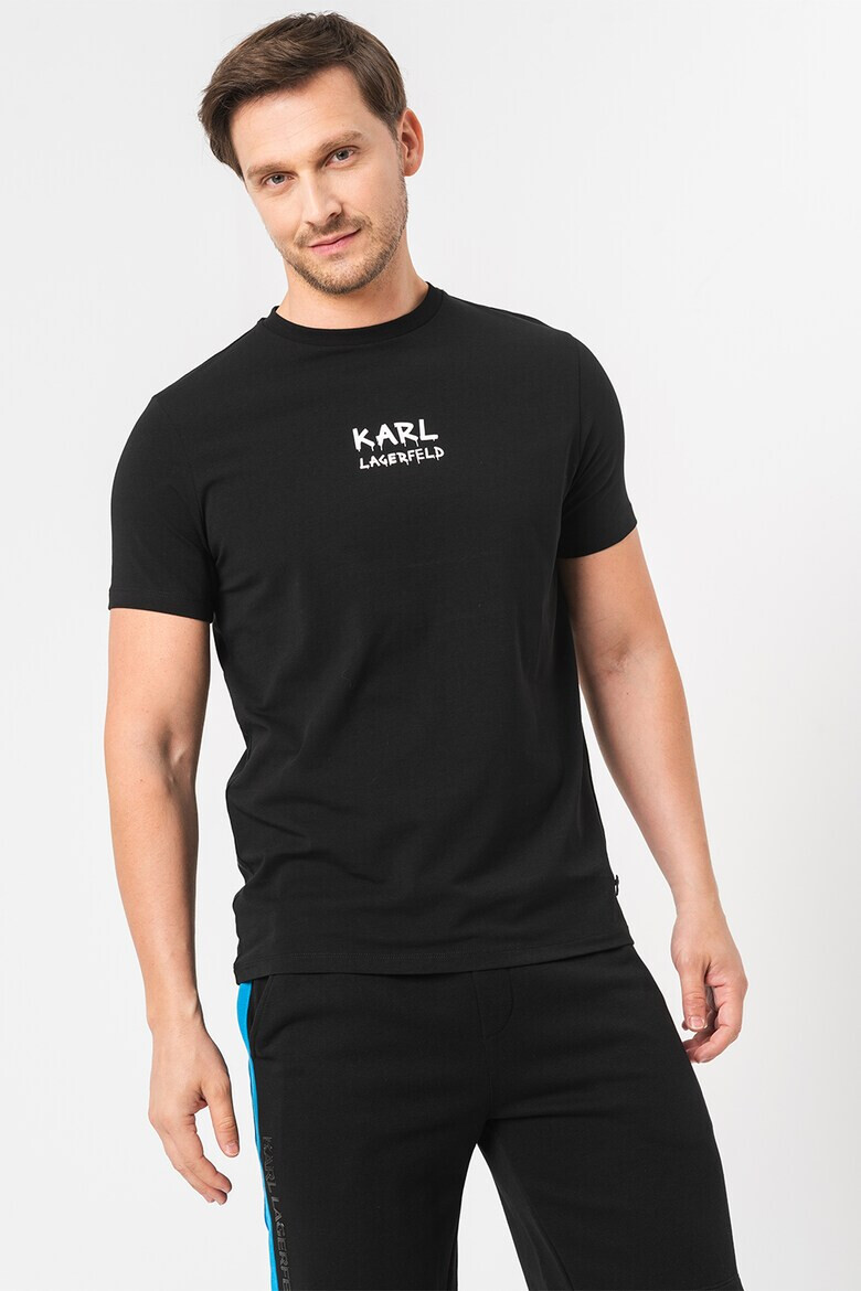 Karl Lagerfeld Tricou cu decolteu la baza gatului si detaliu logo - Pled.ro