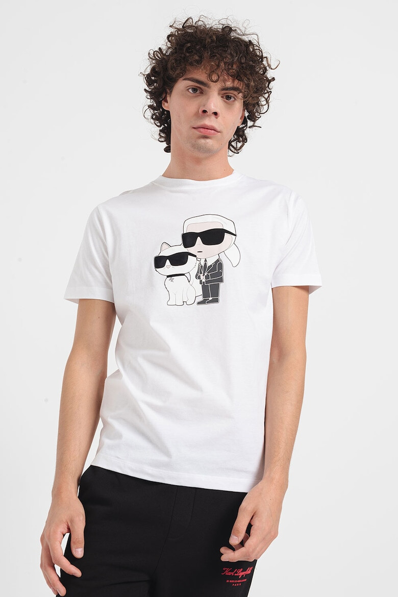 Karl Lagerfeld Tricou cu decolteu la baza gatului si imprimeu - Pled.ro