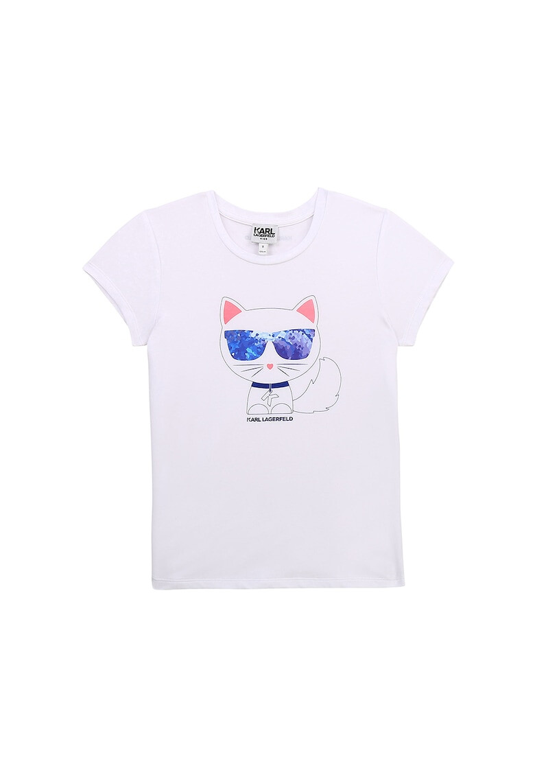 Karl Lagerfeld Tricou cu decolteu la baza gatului si imprimeu logo - Pled.ro