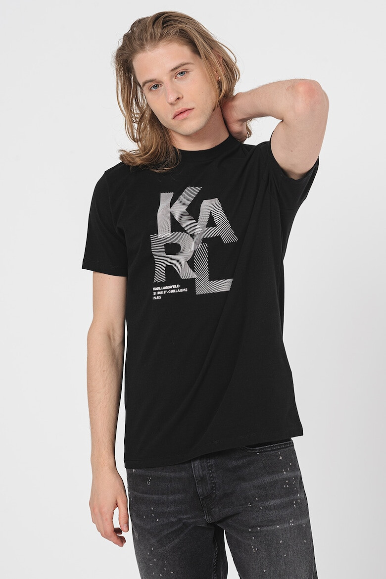 Karl Lagerfeld Tricou cu decolteu la baza gatului si imprimeu logo - Pled.ro