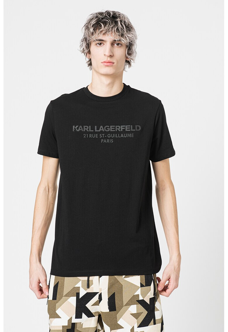 Karl Lagerfeld Tricou cu decolteu la baza gatului si imprimeu logo cauciucat - Pled.ro