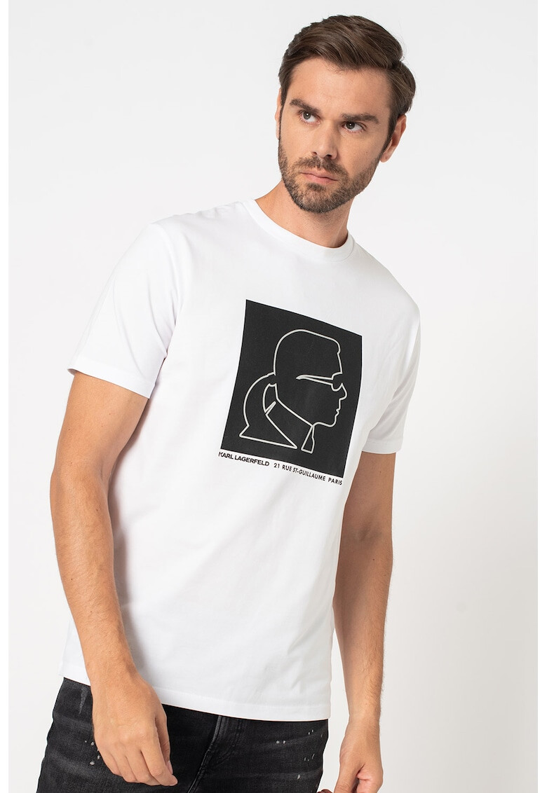 Karl Lagerfeld Tricou cu decolteu la baza gatului si imprimeu logo frontal - Pled.ro