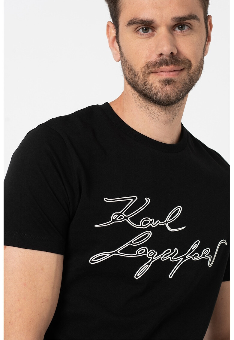 gang Outlook put forward Karl Lagerfeld Tricou cu decolteu la baza gatului si imprimeu logo  supradimensionat pentru barbati - Pled.ro