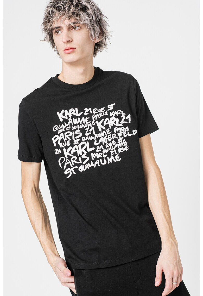 Karl Lagerfeld Tricou cu decolteu la baza gatului si imprimeu text contrastant - Pled.ro