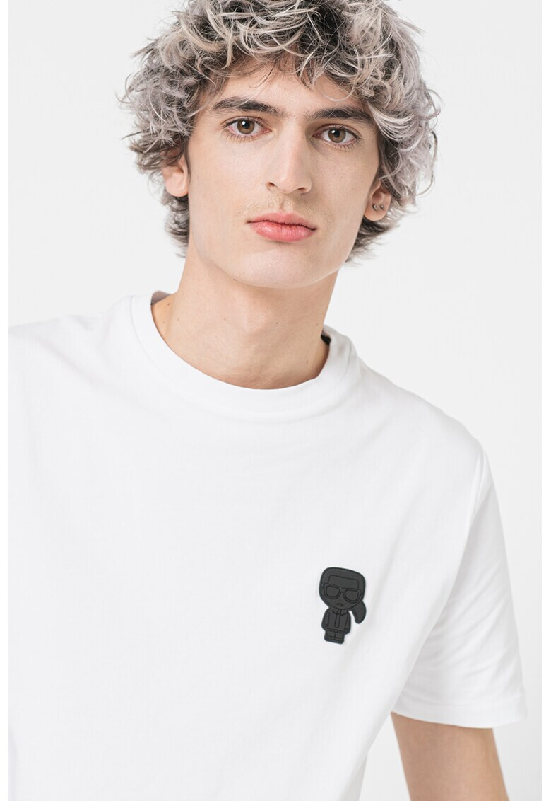 Karl Lagerfeld Tricou din amestec de bumbac cu decolteu la baza gatului si detaliu logo - Pled.ro