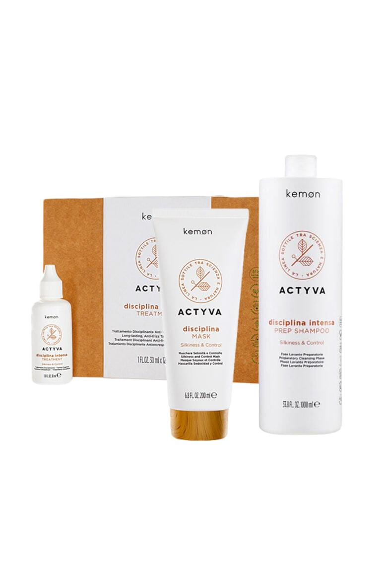 Kemon Set de disciplinare Actyva Disciplina Sampon preparator 1000 ml Masca 200 ml Serum 12 x 30 ml - Pled.ro