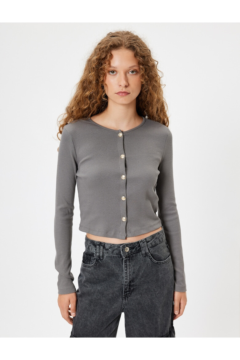 KOTON Bluza crop din amestec de bumbac cu nasturi - Pled.ro